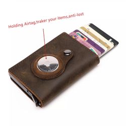 Smart RFID Wallet, Apple Anti-loss Airtag Wallet, Genuin Leather/ Black
