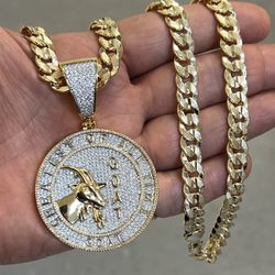 -GOAT-icy simulated diamonds stones pendant and Cuban necklace 🔥🔥🔥
