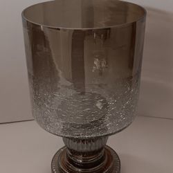 10 1/2" crackled glass pillar candle holder with pedestal base $10 FIRMl