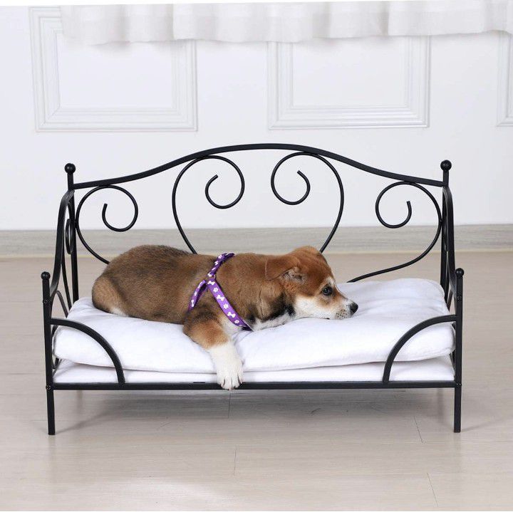 Pet Bed/Pet Sofa with Iron Frame/Bed for Dogs with Detachable Cushion/Comfortable Dog Sofas and Chairs/Dog Couch for Summer Using(Black)