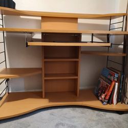 Beige Office Desk And Shelf