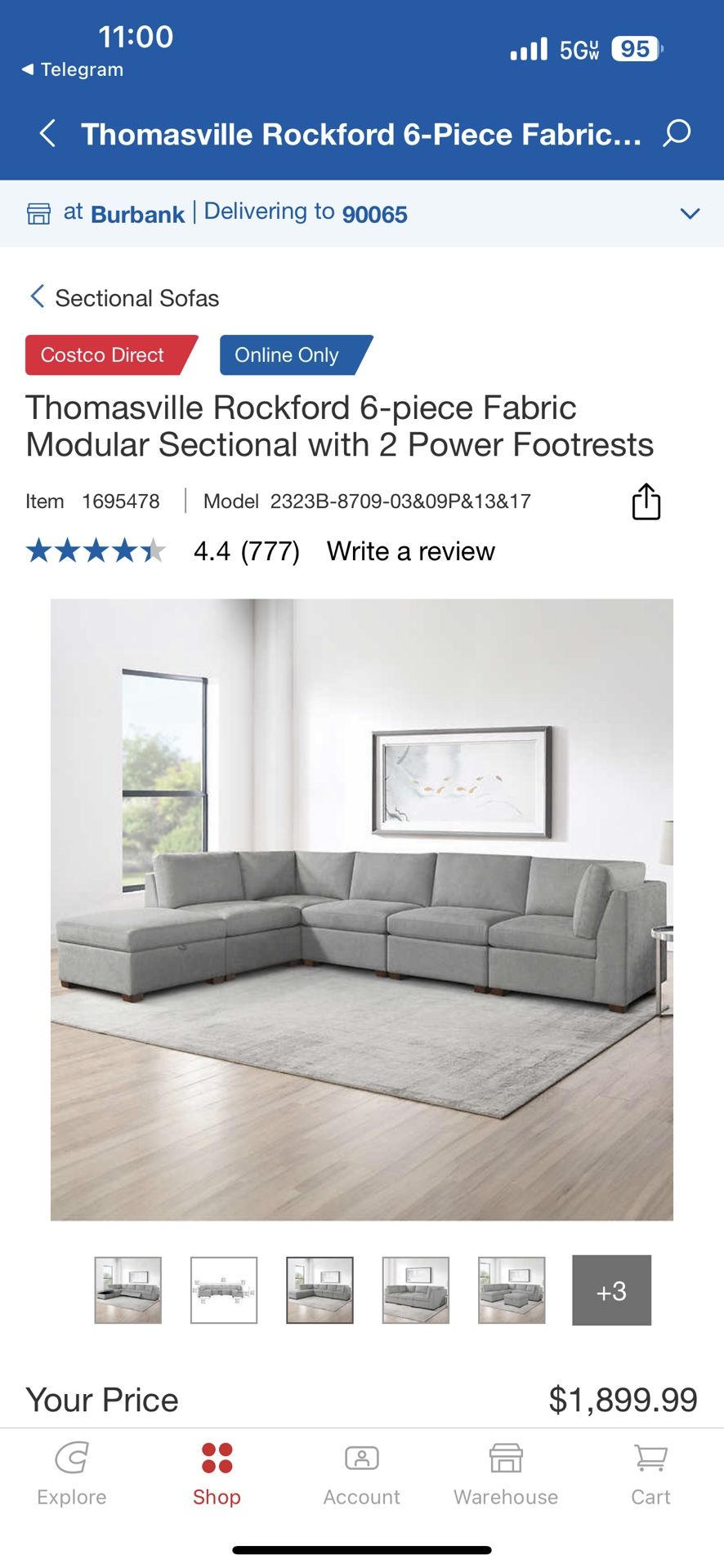 Thomasville Rockford 6-piece Fabric Modular Sectional with 2 Power Footrests