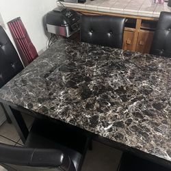 Black Marble Dining Table,  Set Of Chairs