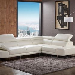 White Italian Leather & Adjustable Headrests Sectional