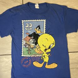 Vintage Looney Tunes Shirt Mens Large Stamp Collection Tweety Daffy Duck 1999