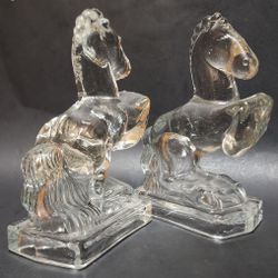 L.E. Smith Glass Rearing Horses Bookends