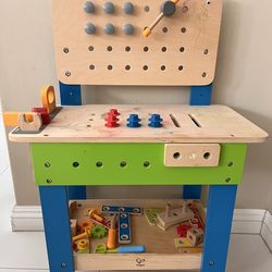 Hape Master Kid's Wooden Workbench, 35 Pieces