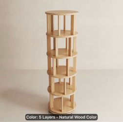 5-Tier Round Rotating Wood Bookshelf