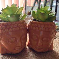 Miniature Ceramic Buddha Head Planters