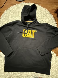 black Caterpillar (CAT) men's Trademark hooded sweatshirt with a yellow logo on the chest Large on tag