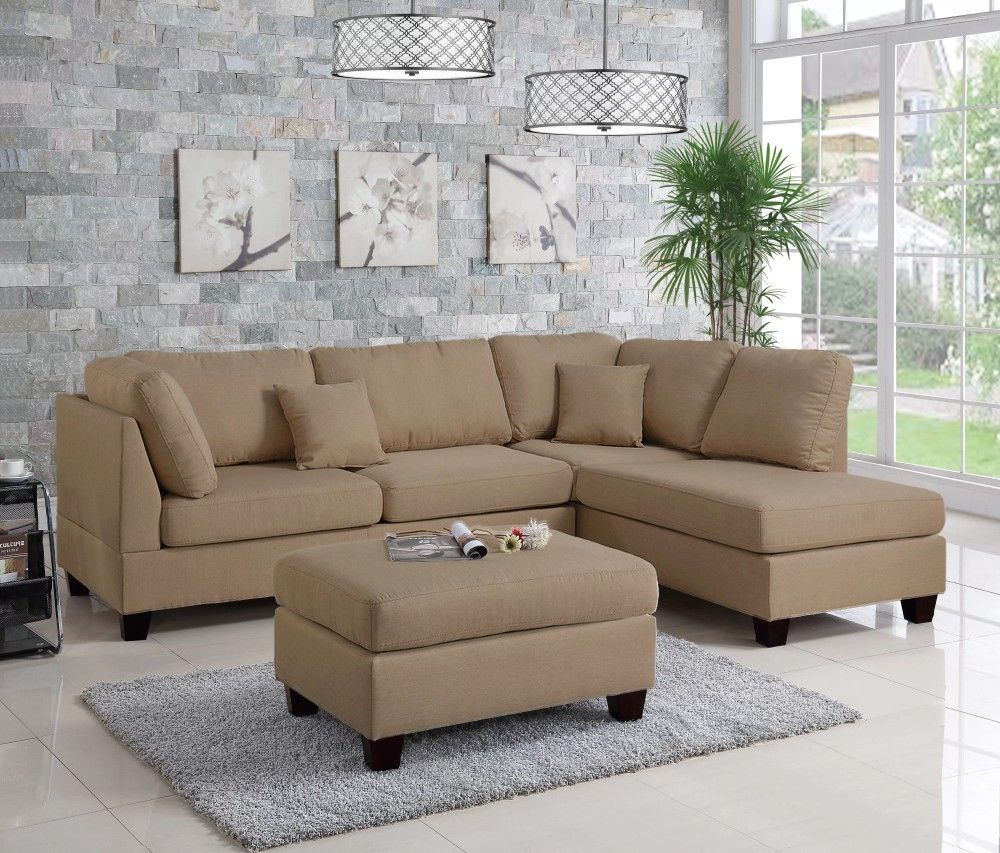 Brand New Beige Sectional Sofa w Ottoman