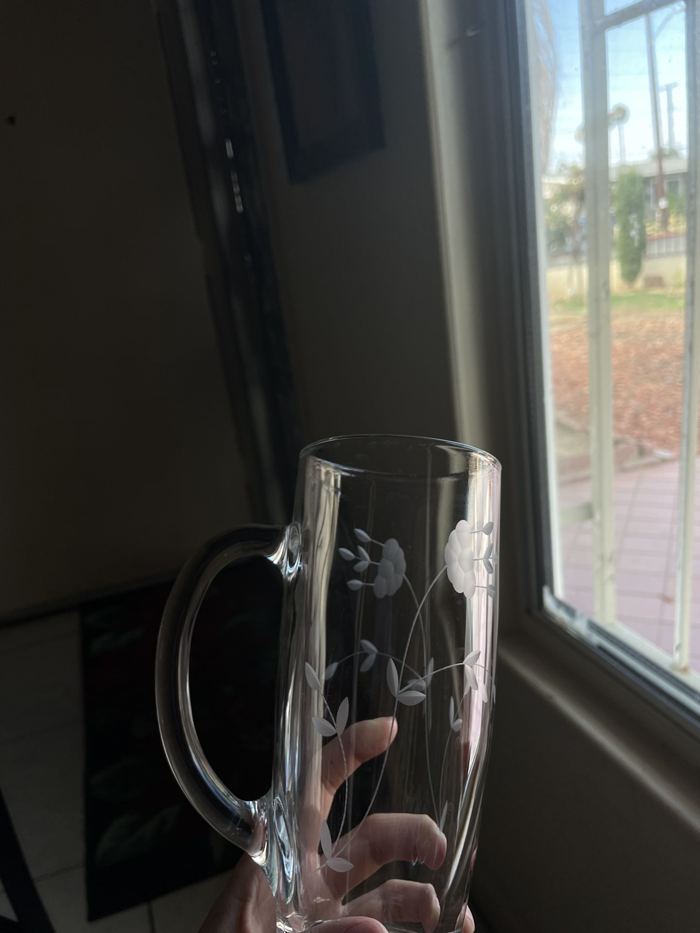 Princess House Matching Pitcher And Tall Glass Cups With Handle