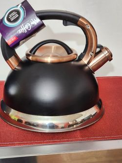 Mr Coffee Stainless Steel Whistling Tea Kettle 2.5 Q Brushed Silver Black Handle