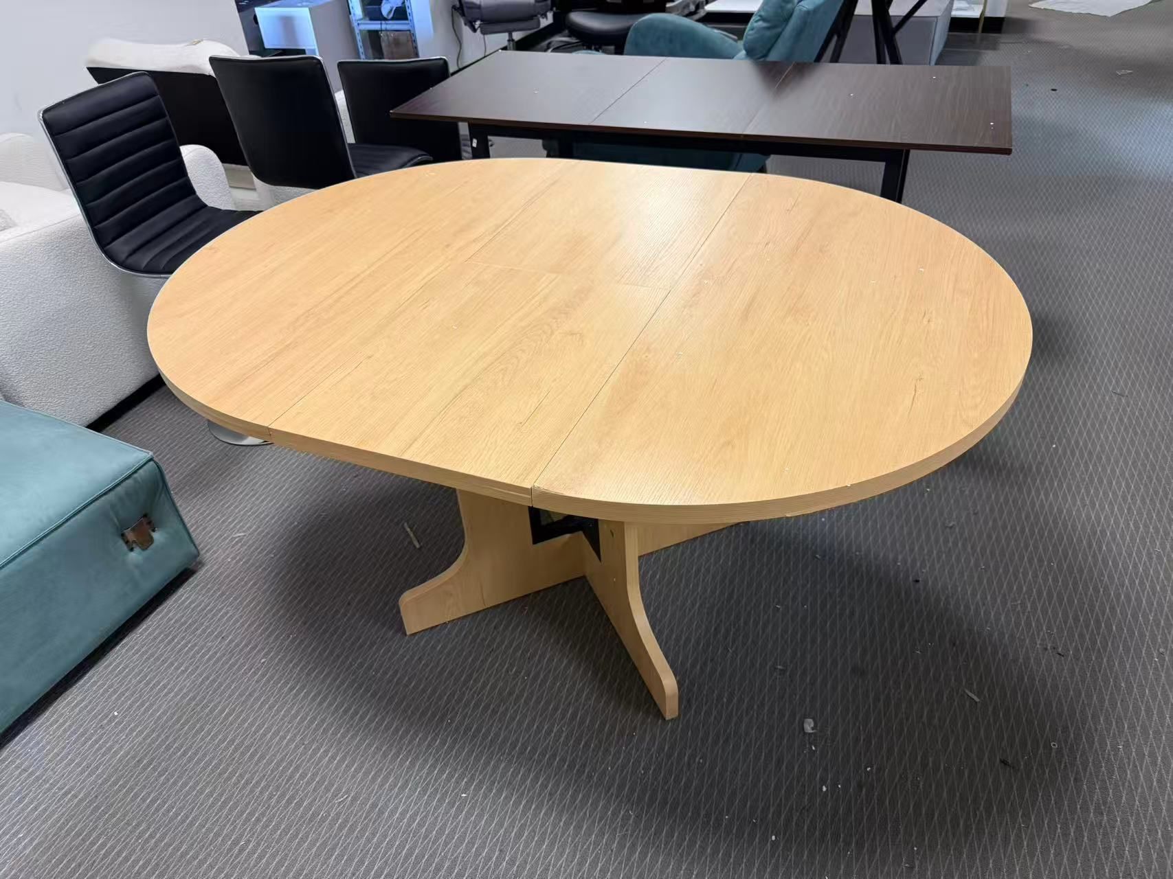 New 59" Round Extendable Dining Room Table only, Modern Oval Kitchen Table with Heavy Duty Wood Base
