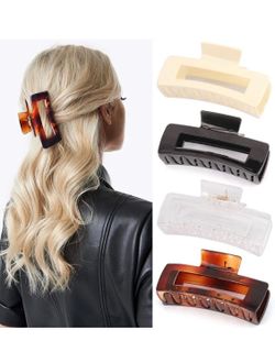 Thin Hair 4 Inch Transparent & Solid Color French Design Strong Hold Hair Clips for Thick Hair