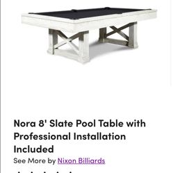Nora 8' Slate Pool Table in White Wash
