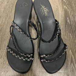 $5 ($24 on depop) Callisto Women Sandal Wedge Rhinestone Black Metallic Size 9