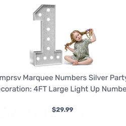 imprsv Marquee Numbers Silver Party Decoration: 4FT Large Light Up Number 1