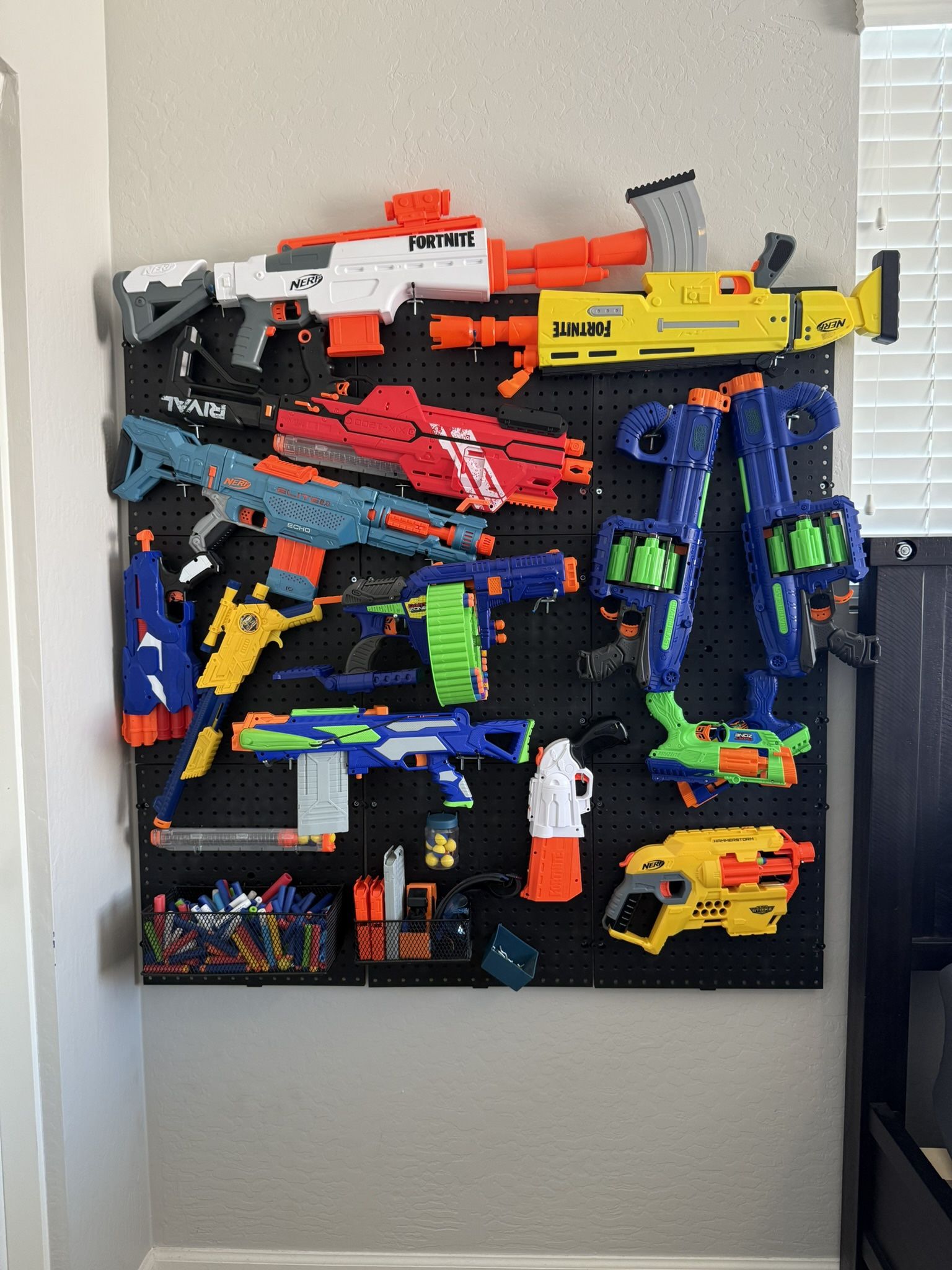HUGE Nerf Collection + Plastic Pegboard + Bullets
