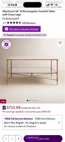 Gold mirrored wayfair coffee table