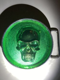 reflective lucite skull belt buckle halloween