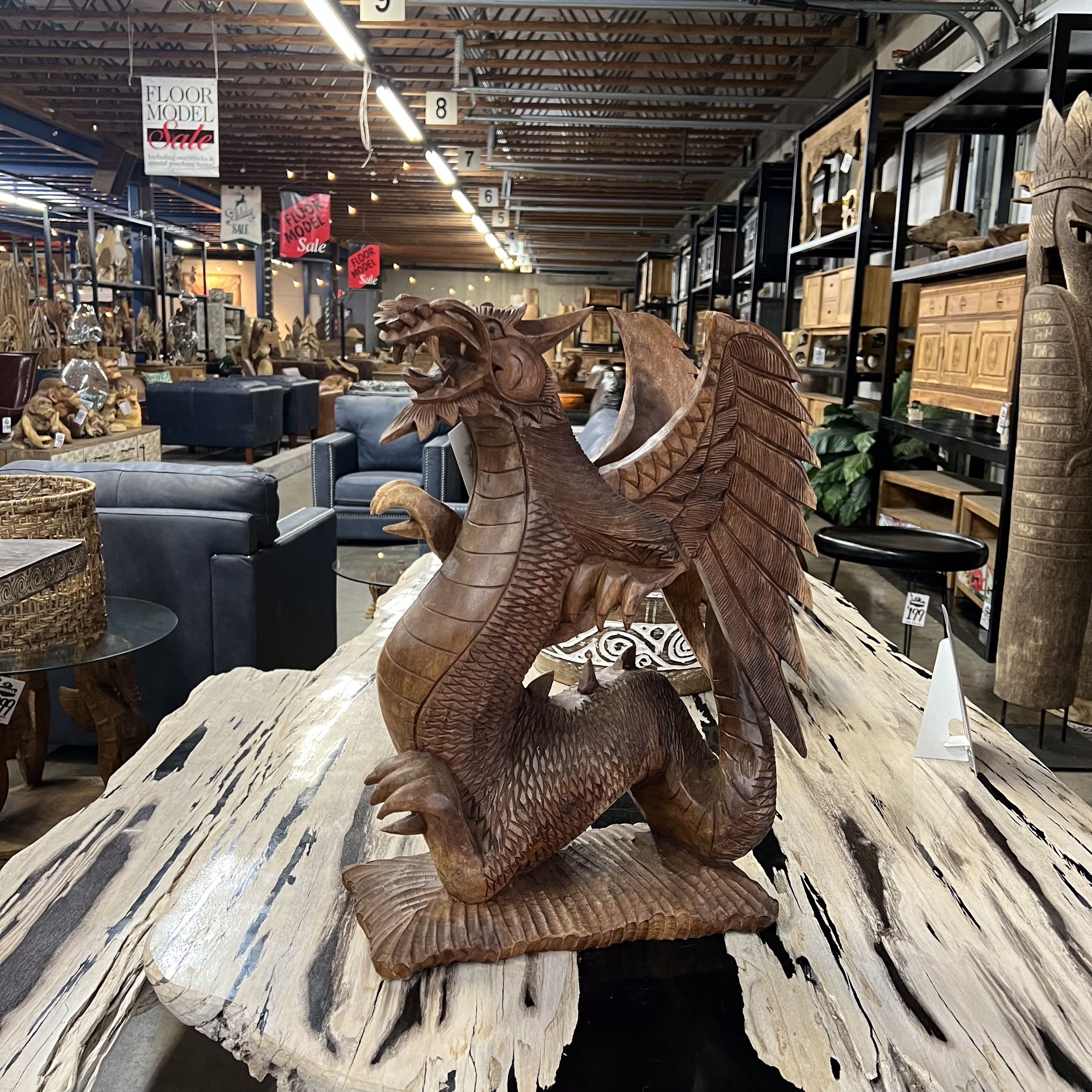 Hand Carved Solid Wood Dragon Decor