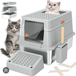 Stainless Steel Litter Box With Lid Aoktech XL Stainless Steel Cat