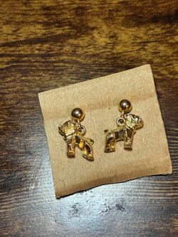 Puppy Earrings Vintage Gold Tone