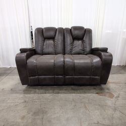 Man Wah Furniture-Modern Brown Faux Leather Reclining Loveseat with LED Cupholders
