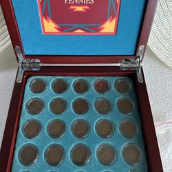 25 years of Indian Head Pennies in beautiful lockable wooden case