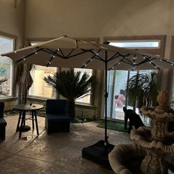 New 13’ Twin Rectangular Double Side Umbrella with Solar LED Light (base sell seperate) 
