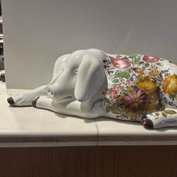 Large Vintage  Italian Majolica Hand Painted Pig Sculpture.  in ceramic. 20 Inches Long Excellent Condition