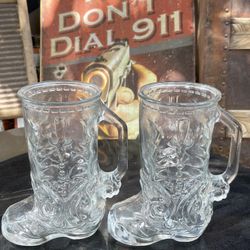 VINTAGE BEAUTIFUL 90's Clear Glass Western Boot Beer Mug/Vase ...Home Decor,Man Cave,She Shed Decor,Barware