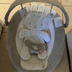 InLighten Baby Bouncer Infant Seat with Light Up -Toy Bar, Vibrations, Tummy Time Pillow & Sounds, 0-6 Months Up to 20 lbs (Twinkle Tails Bunny)