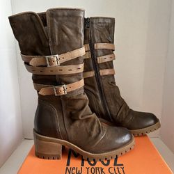Miz Mooz Leather Buckled Mid Boots - Meara Womens Sz 38 US 7.5