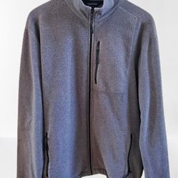Lands' End Light Men's Thermacheck Fleece Gray Jacket Size 42-44