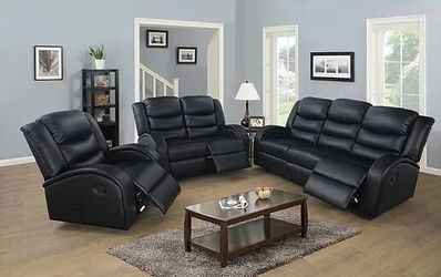 Brand New Black Leather 3pc Reclining Set Free Local Delivery