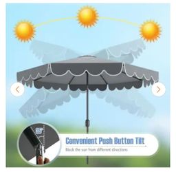 10 ft. Outdoor Patio Umbrella in Gray with Auto Tilt Crank Ruffled Edge Sunshade Canopy for Garden Table Pool Deck