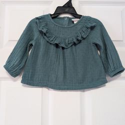 Cat & Jack Teal Ruffle Long Sleeve Blouse Girl's Size 6-9 Months 