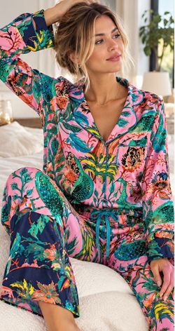 Anthropologie Raphael Balme Peacock Print Pajama Set – Size M