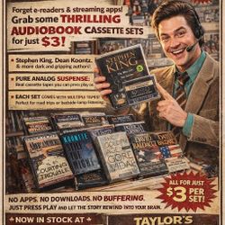 Click. Whirr. That soft tape hiss before the voice kicks in.

📼 NOW LISTENING AT TAYLOR’S VARIETY SPOT 📼

We just stocked up on audiobook cassette s