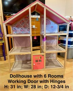 Dollhouse with 6 Rooms, Furniture, Pose-able Family Figures