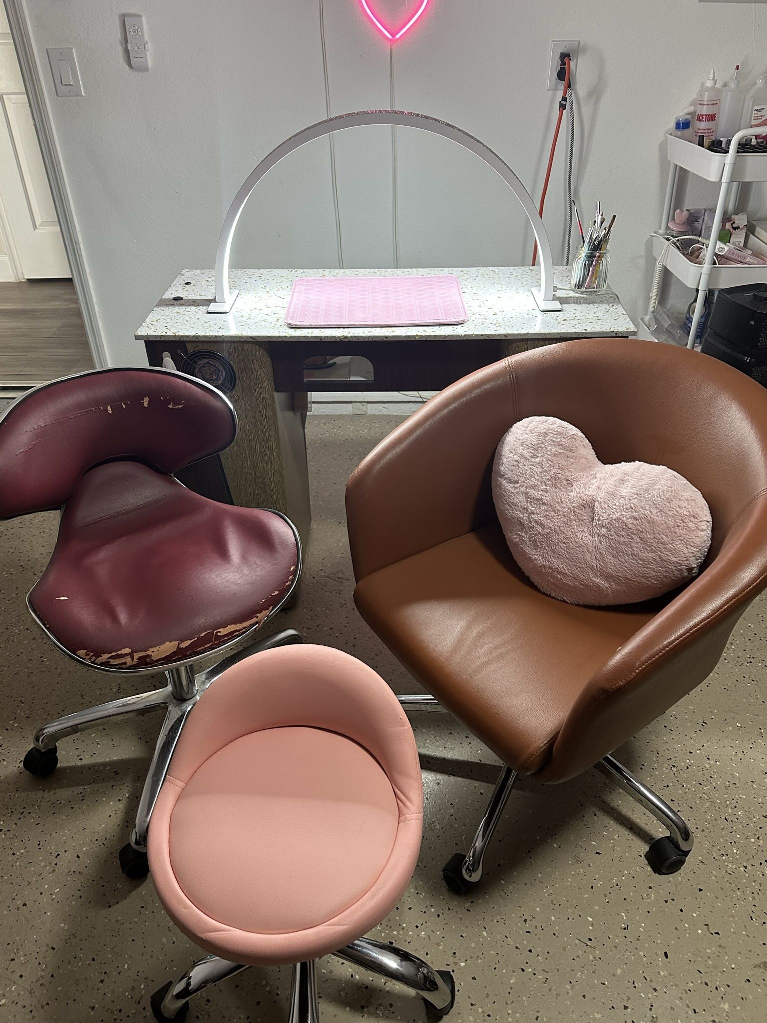 Marble Nail Table With Chairs and Cart (lamp Not Included