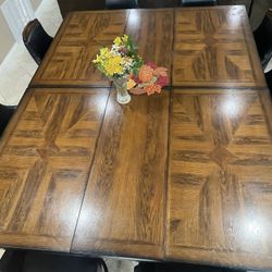 Large Dining Table Set w/ Swivel Chairs & Under-Table Storage