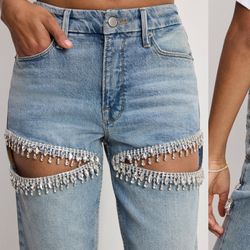 GOOD AMERICAN ICON STRAIGHT DIAMOND JEANS