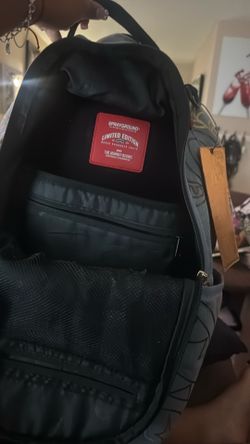 spray ground metallic printed denim back bag
