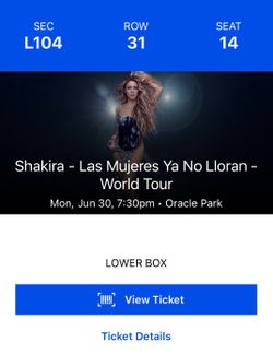 2 tickets to Shakira’s concert for sale $650 - Great Location !!