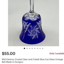 Antique Mid Century Crystal Cobalt Blue Glass Made In Hungary 