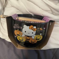Hello Kitty Halloween Black Ramen Noodle Bowl W/ Chopsticks 20oz. New