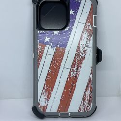 For iPhone 13 Pro Max USA Flag Camouflage Belt Clíp Case Holster 